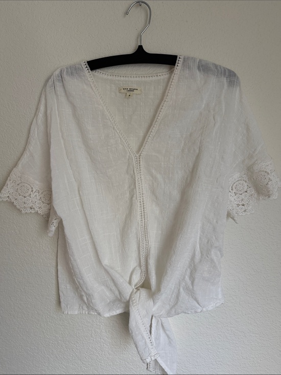 Max Studio Tops - Max Studio White V-Neck Tie-Front Lace Sleeve Blouse size small